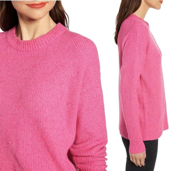 NWT Something Navy Oversized Flecked Crewneck Sweater in Pink Shock Size XS NEW - Picture 7 of 15